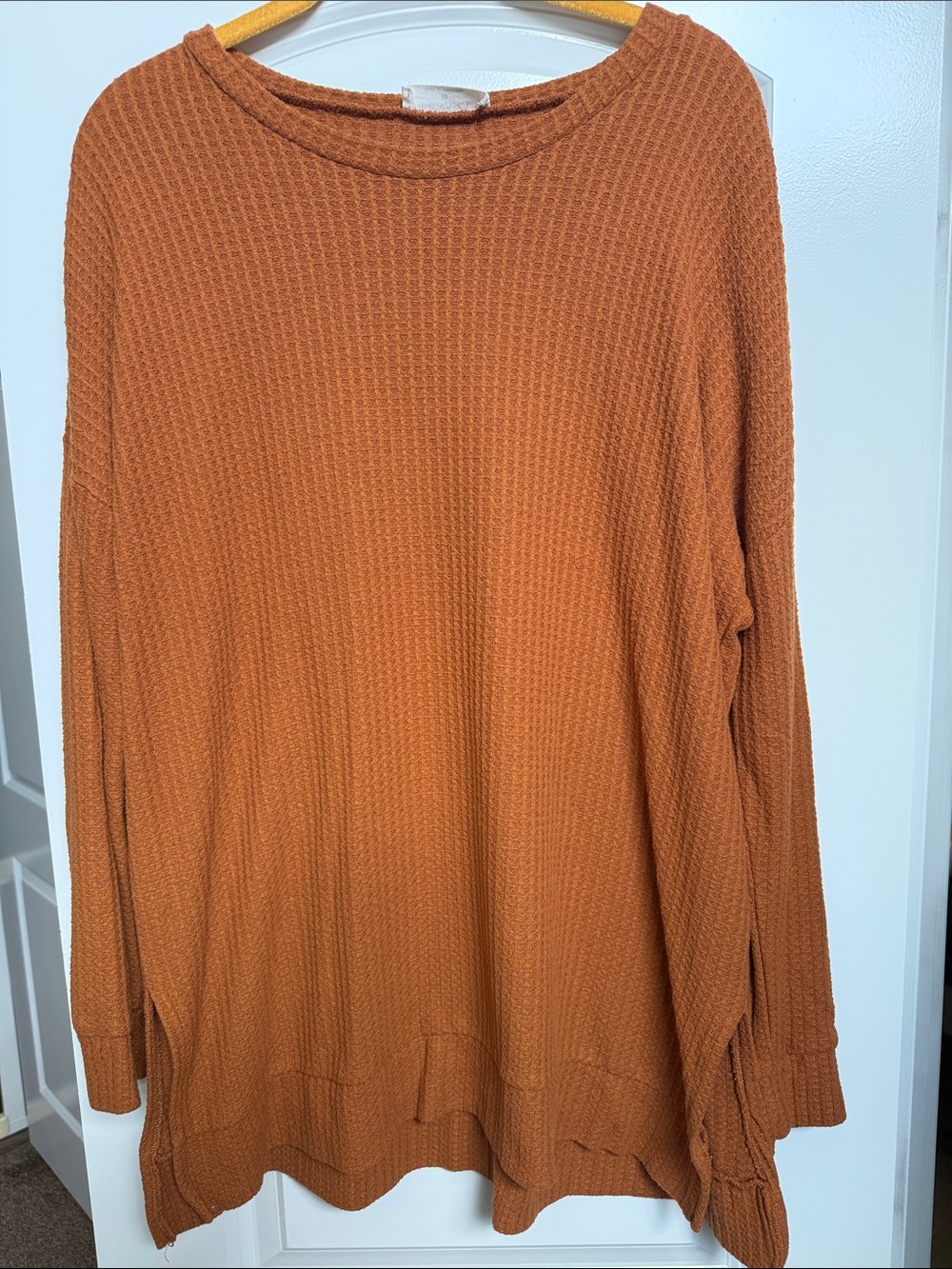 Zenana Outfitters Waffle-Knit Long Sleeve Top in Rust Orange